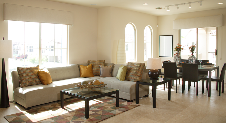 Stylish modern living room with ample natural light, symbolizing comfortable and attractive home environments.