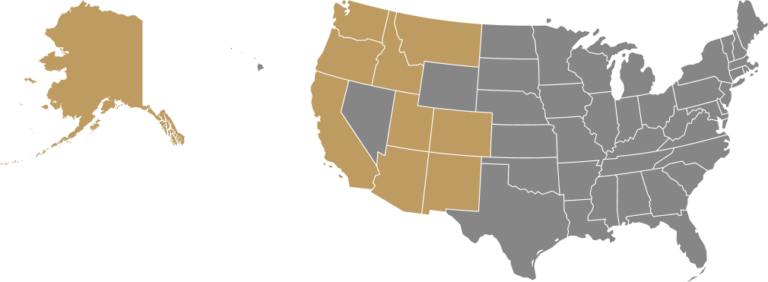Map of the United States highlighting western states