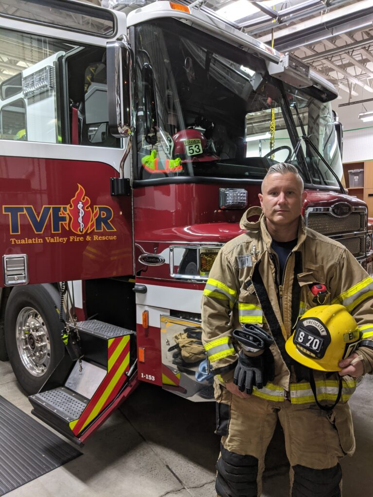 Robert Hays, dedicated EMT, HazMat Technician, and Firefighter at Tualatin Valley Fire & Rescue, honored for his service and commitment to the community.